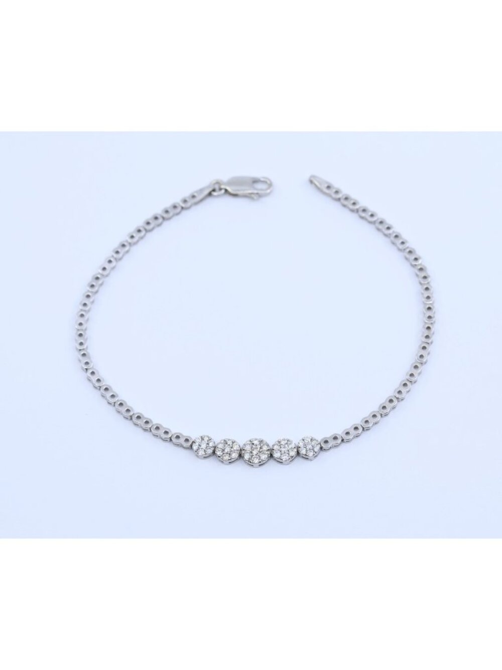 14K Solid White Gold Designer Round Flower Diamond Tennis Link Bracelet - 7" L